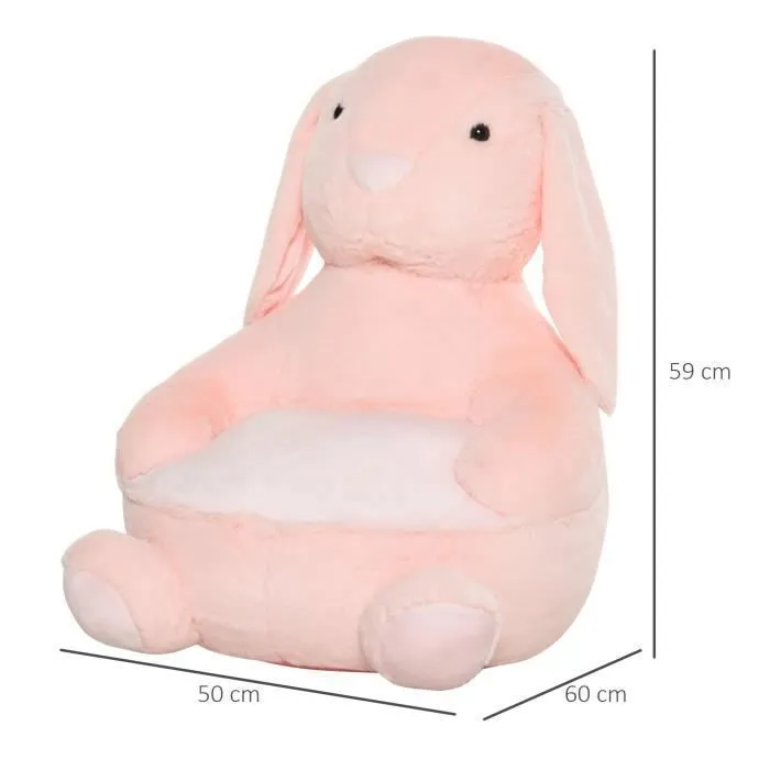 HOMCOM Fauteuil Enfant Lapin dim. 60L x 50l x 59H cm garnissage Moelleux Coton revêtement Peluche Douce Courte Rose-2