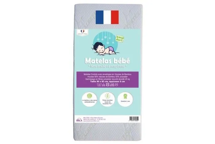 Easy Dort Matelas bébé 50x83 cm | Berceau ou lit bébé | Fabriqué en France | Anti bactérien | Été & Hiver | Double Face | Très Confo-0