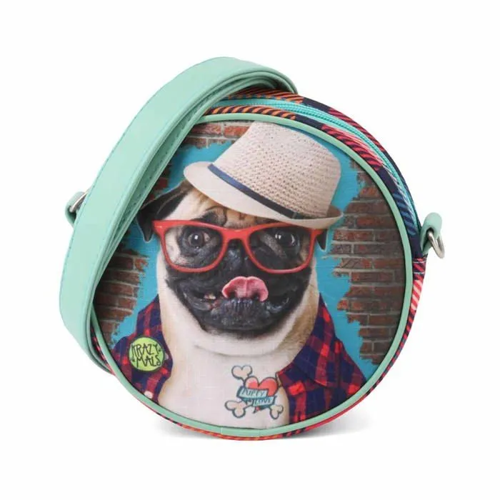 Sac à Bandoulière Rond - Krazymals - Pug - Brun - Synthétique - Taille Unique-0