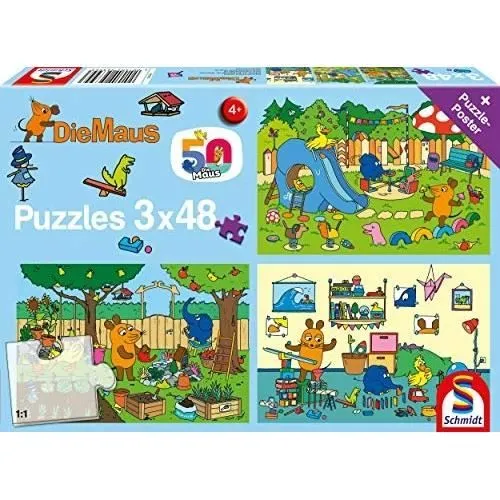 Puzzle Enfant - SCHMIDT SPIELE - EIN TAG MIT DER MAUS - 3 x 48 pièces - Dessins animés - À partir de 4 ans-0