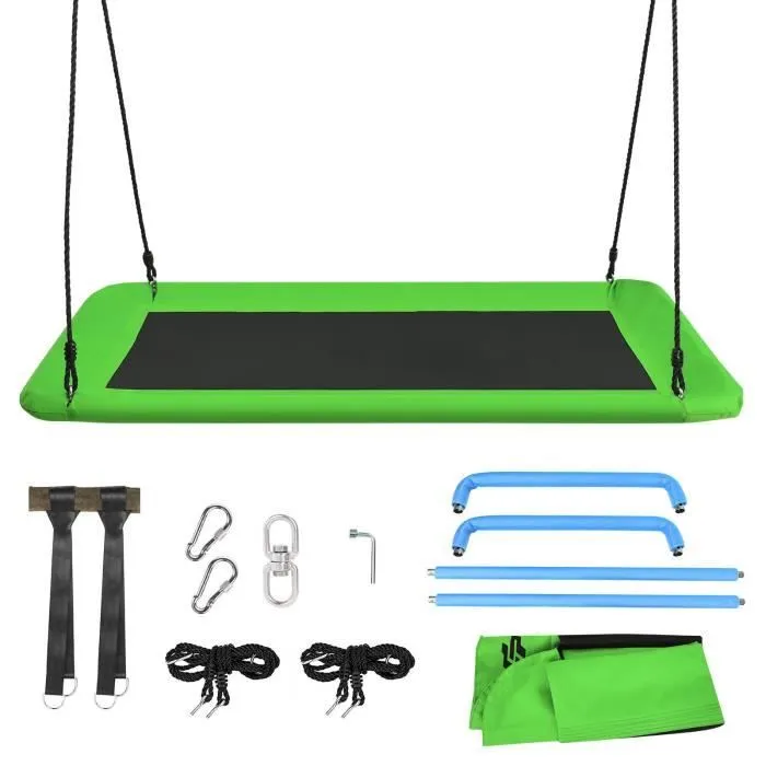 COSTWAY Balançoire Nid Extérieur en Plate-forme-en Tissu Oxford-Cordes de Suspension Hauteur Réglable 100-180CM-Charge 150KG-Vert-0