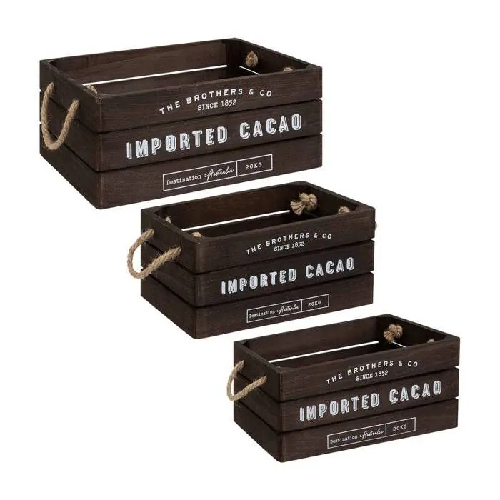 Lot de 3 cagettes bois "Denys" L23 29 35cm marron tonka - Atmosphera createur d'interieur - Marron-0