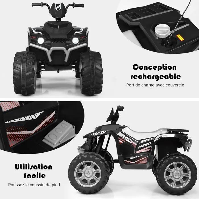 COSTWAY Quad Électrique 12V pour Enfants 3-7 Ans, avec Lumière, Musiques et Histoires, 104x67x74cm, pour Différents Terrains, Noir-3