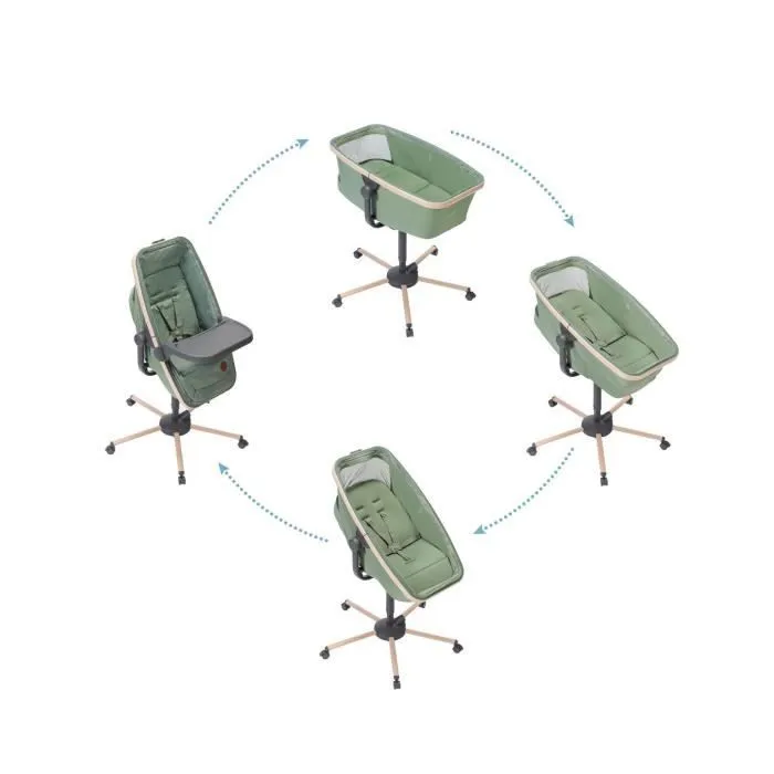 MAXI COSI Transat ALBA tout-en-un, berceau, évolutif, chaise haute (kit vendu séparément), Green, de la naissance à 3 ans-1