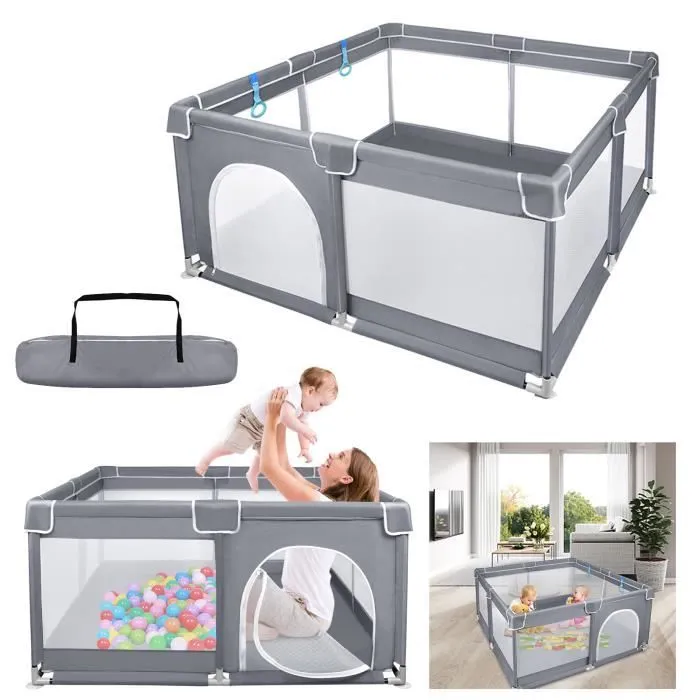 LARS360 Parc Bébé 180x200x68 cm Non-toxique Barrière Sécurité Aire de Jeux Enfants Centre D'activités Avec Base Antidérapante Gris-0