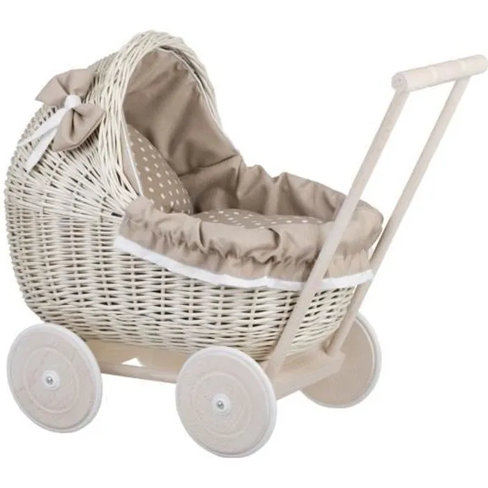 Bebeboutik Landau poussette pour poupee en osier blanc creme Marque Modele A partir de 3 ans