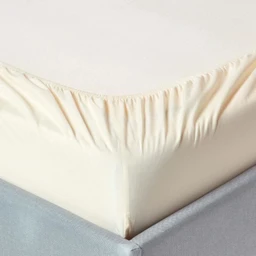 Drap-housse uni 90 x 190 cm 100% coton égyptien 200 fils coloris crème-1