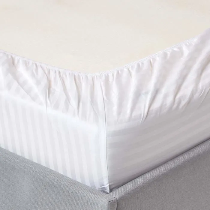 Drap-housse rayé 140 x 190 cm 100% coton égyptien 330 fils coloris blanc-1