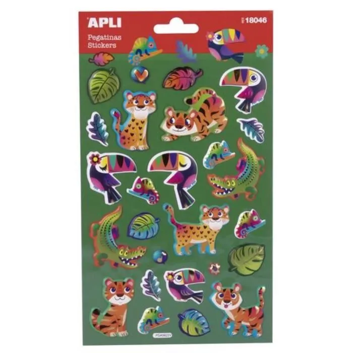 Stickers animaux de la jungle - APLI - 1 feuille - Pour enfants - Mixte - À partir de 3 ans-0