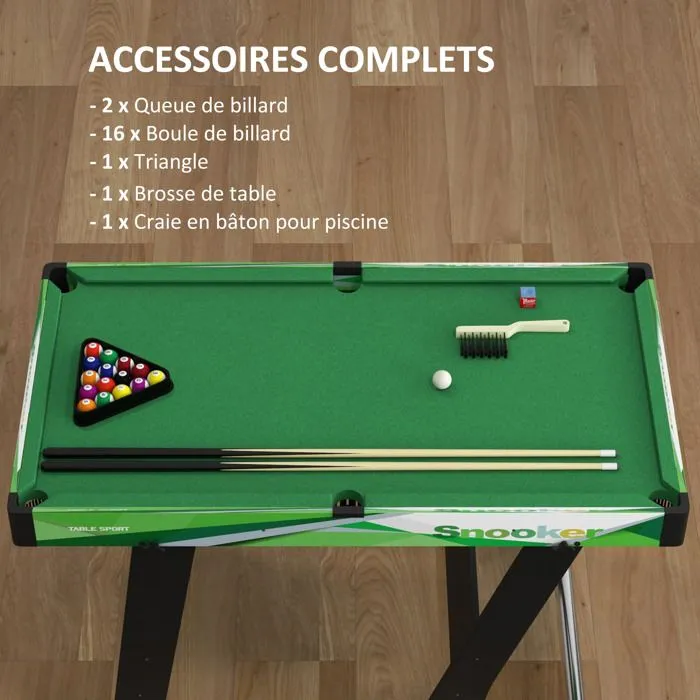 SPORTNOW Table de billard pliable américain compact avec accessoires 2 queues, 16 billes, traingle, craie, tapis vert-5