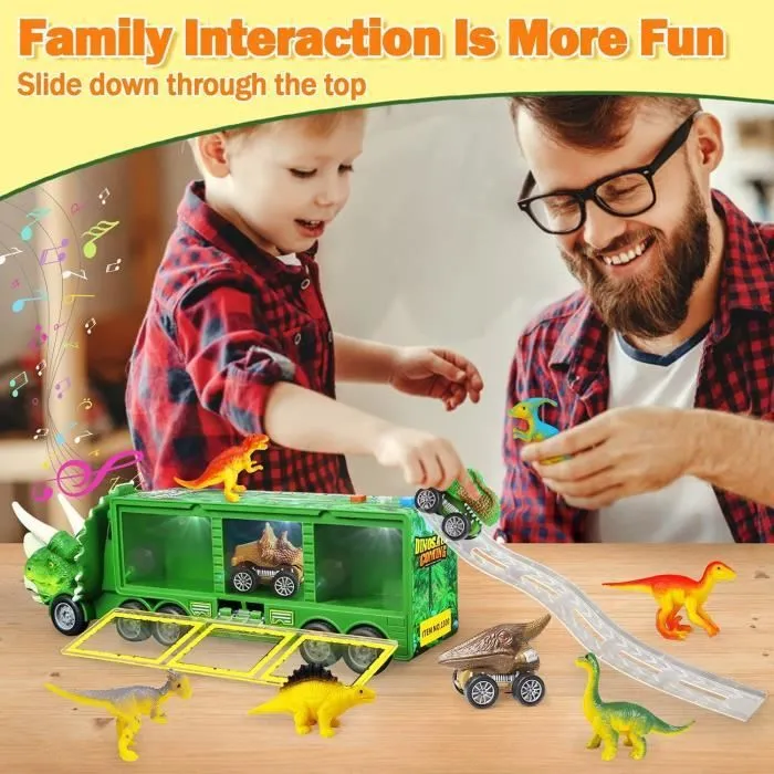 14 en 1 Dinosaure Jouet Dinosaures Camion Transporteur de Voitures avec Oeuf et Dinosaure Enfant Jouet, Mini Voiture Enfant, Cadeau-3