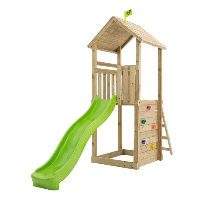 Aire de jeux - TP TOYS - Tour de jeux SKYWOOD - Toboggan 220 cm - Bois massif - H270 cm-0