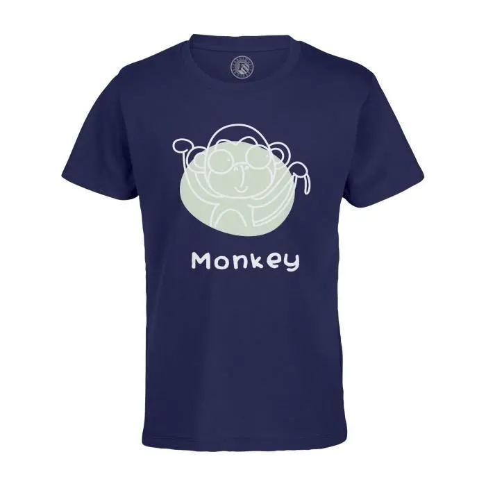 T-shirt Enfant Bleu Singe Signe Astrologique Chinois Dessin Zodiaque Horoscope Animal Illustration-0