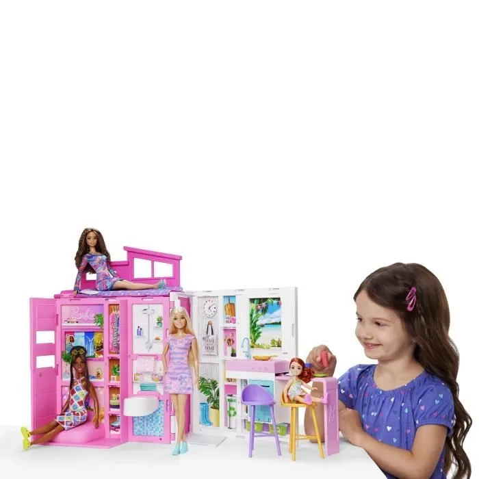 Barbie-Maison de vacances-Coffret et poupée, 4 zones et 11 accessoires HRJ77-3