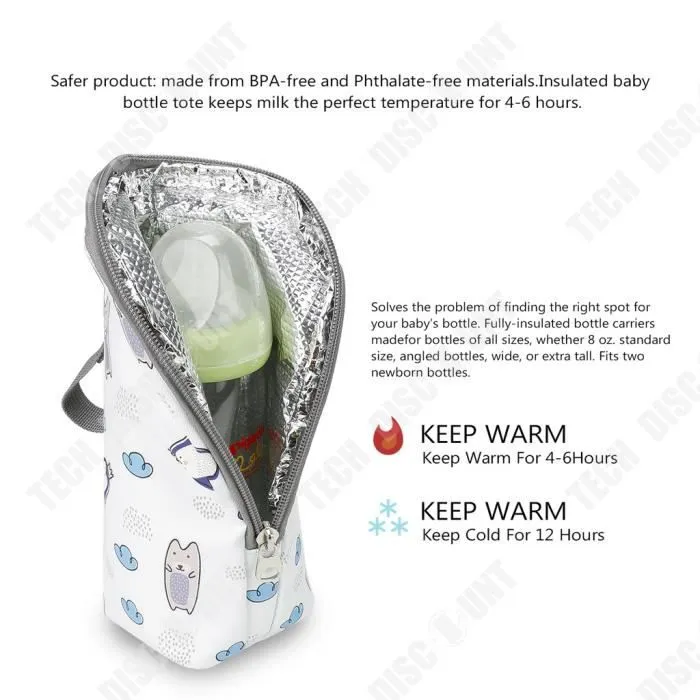 TD® Sac biberon léger et pratique doublure isolante isolation porte-bouteille tissu Oxford voyage en plein air voyage sac à main-2