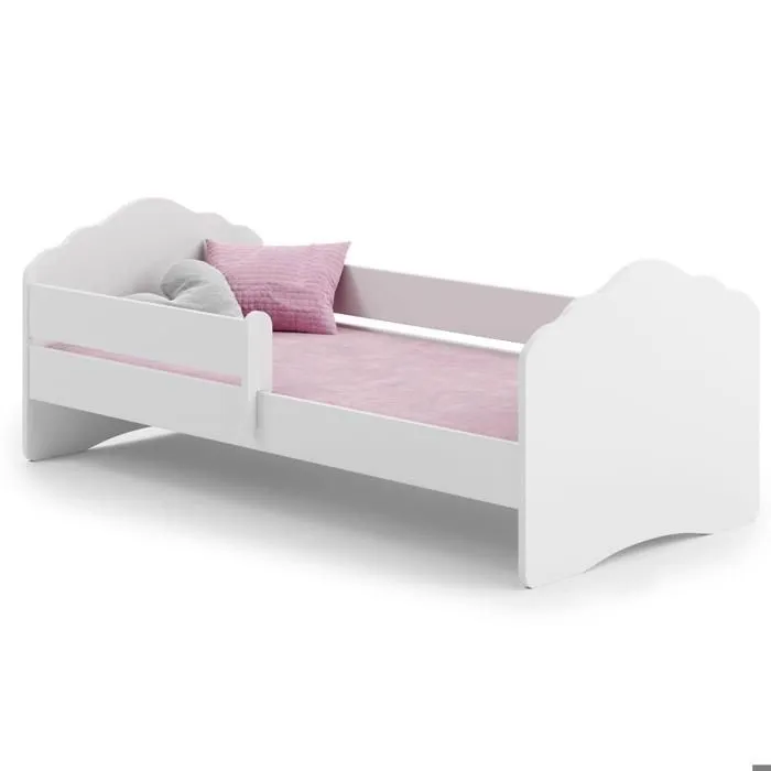 Lit Enfant Bébé pour une fille FALA avec sommier à lattes, avec matelas - 140 x 70 cm - Blanc-5