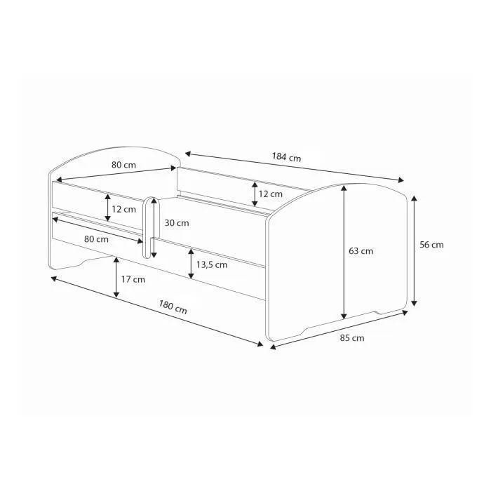 Lit enfant  LUK 80x180 avec matelas + sommier + tiroir en blanc-2