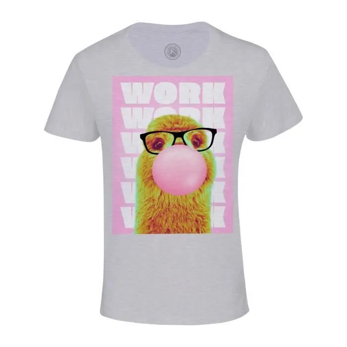 T-shirt Enfant Gris Work Work Work Lama Collage Vintage Illustration Art Humour Parodie Meme-0