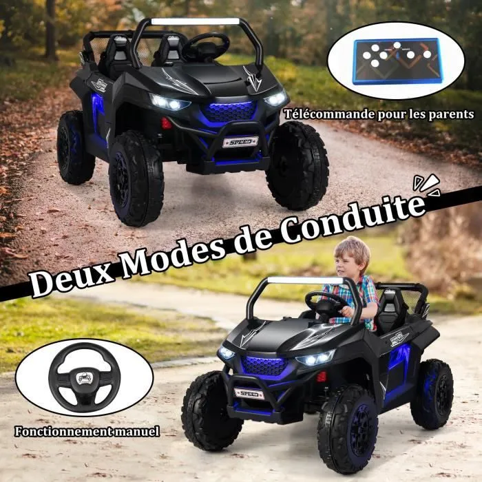 COSTWAY Voiture Electrique Enfant 12V/7Ah, 2-4 km/h, 2 Place, Télécommande 2,4G pour 3-8 Ans, MP3, USB, Radio, Lumineux, Klaxon Noir-2