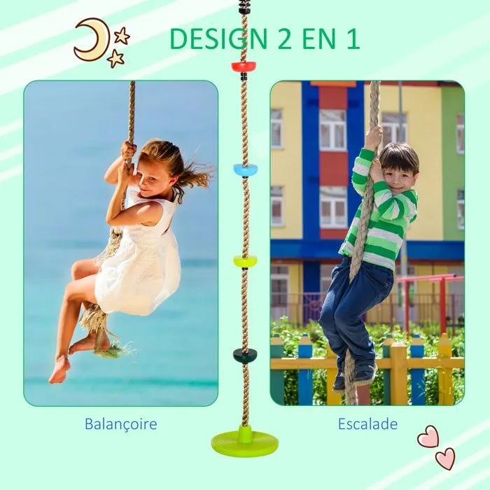 HOMCOM - Balançoire en corde d'escalade pour enfants - PP - 200x29cm - Vert-5