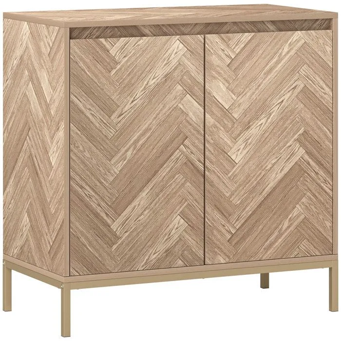 Meuble de rangement - HOMCOM - 2 portes à chevrons, étagère réglable et pieds en acier - dim. 78 x 40 x 78 cm - chêne-0