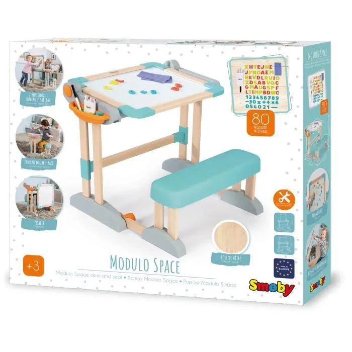 Pupitre Modulo Space - SMOBY - Bureau transformable en tableau double face - 80 accessoires inclus-4