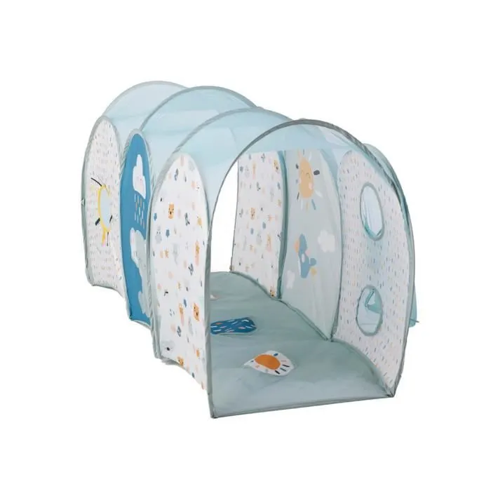 Tunnel de jeu - EUREKAKIDS - Bleu - 129 x 50 x 60 cm - 3 balles incluses - Pliable et léger-2