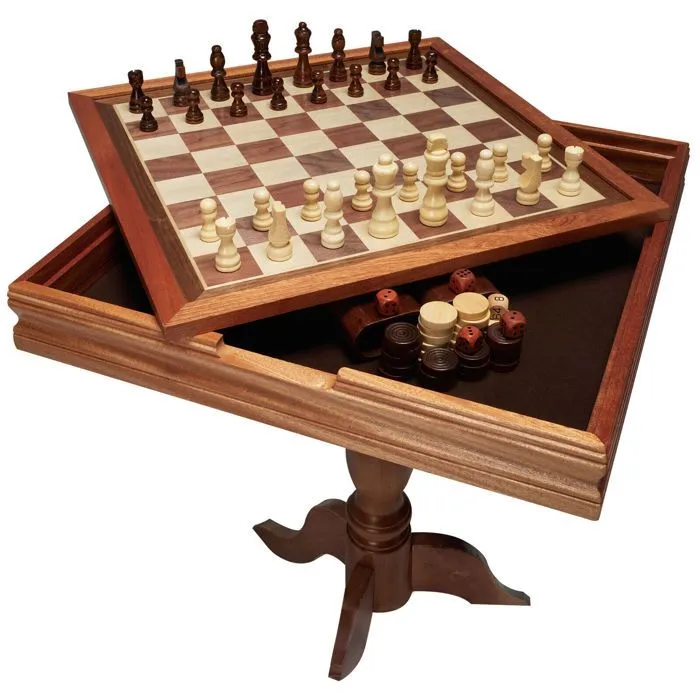 BAZARLAND30.Jeu d'Échecs Dames Backgammon 3-en-1 Combo Table de Jeux de Société 44 cm-0