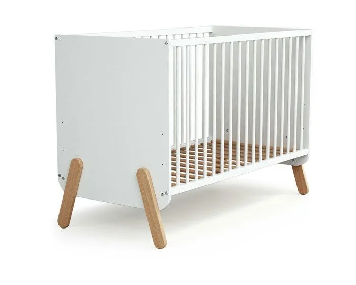 AT4 - Lit bébé bois 60 x 120 cm PIRATE - Réglable 3 hauteurs - Blanc - Hêtre Verni-3