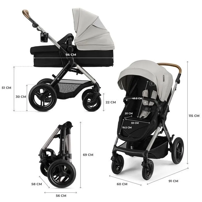 Poussette 3 en 1 Combinée - KINDERKRAFT MOOV2 XL - avec Siège auto I-size - Grande nacelle XL - Système de voyage - Gris-5