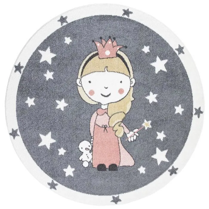 Tapis - IMAGINE - Rond pour chambre d'enfant - Gris et Bordures Blanches - 120x120cm-0
