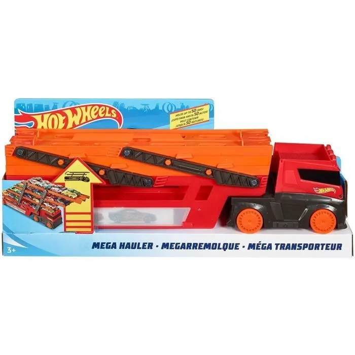 Transporteur de voitures miniatures - HOT WHEELS - Méga Transporteur - 6 étages - Interconnexion pistes oranges-5