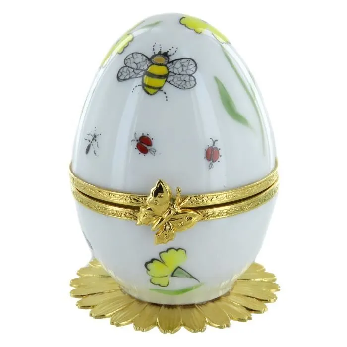 La valse des fleurs - Boîte à musique en forme d'oeuf - oeuf musical en porcelaine de Limoges de style Fabergé avec abeille animée.-1