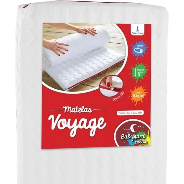 Matelas de Voyage pour Bébé - Babysom - 60x120 cm - Roulé - Épaisseur 5 cm - Déhoussable-0