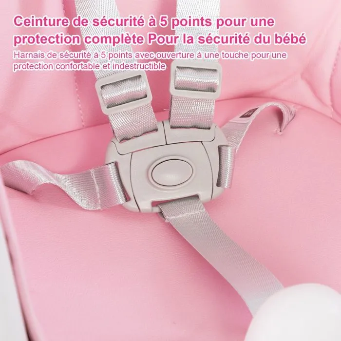 K IKIDO Chaise haute bébé, Chaise Haute Évolutive,De 6 mois à 3 ans,chaise 2 en 1 avec harnais 5 points, rose-4