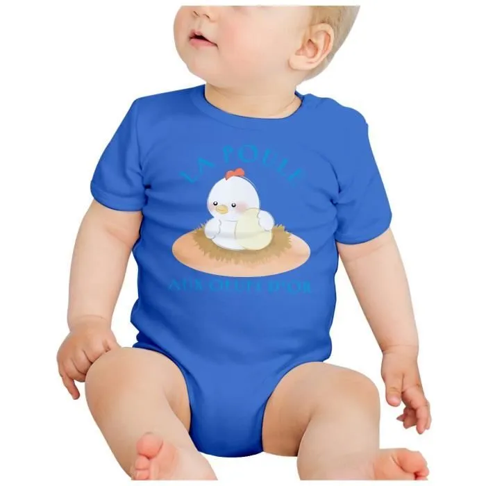 Body Bébé Manche Courte Bleu La Poule aux Oeufs d'Or Expression Enfant-1