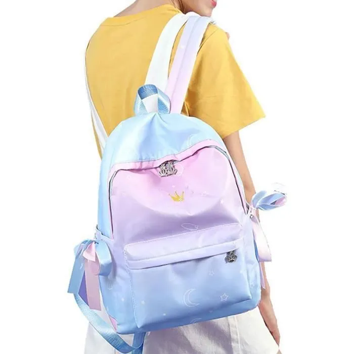 sac à dos arc en ciel pour filles enfants cartable enfants cartable femmes sac à dos décontracté avec prise casque-3