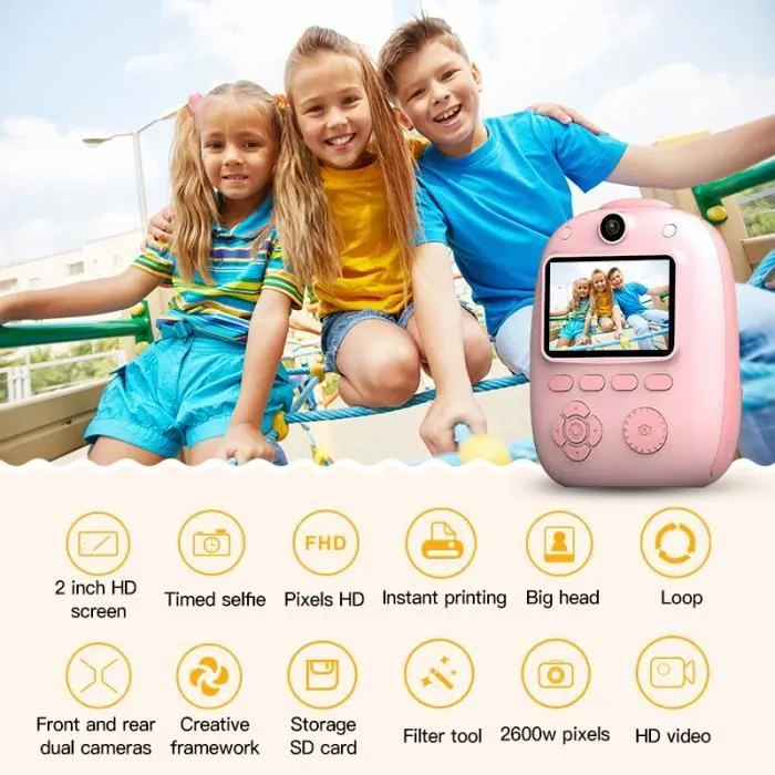 Appareil photo enfant D10 Polaroid appareil photo pour enfants Mini appareil photo numérique jouet cadeau pour enfants 1080P rose-3