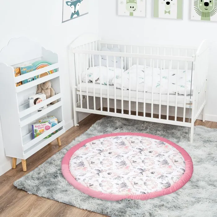 Coussin de sol enfants à volants 100 cm - matelas de sol coin cosy chambre d'enfant rond rampant couverture pour bébé Rose-3
