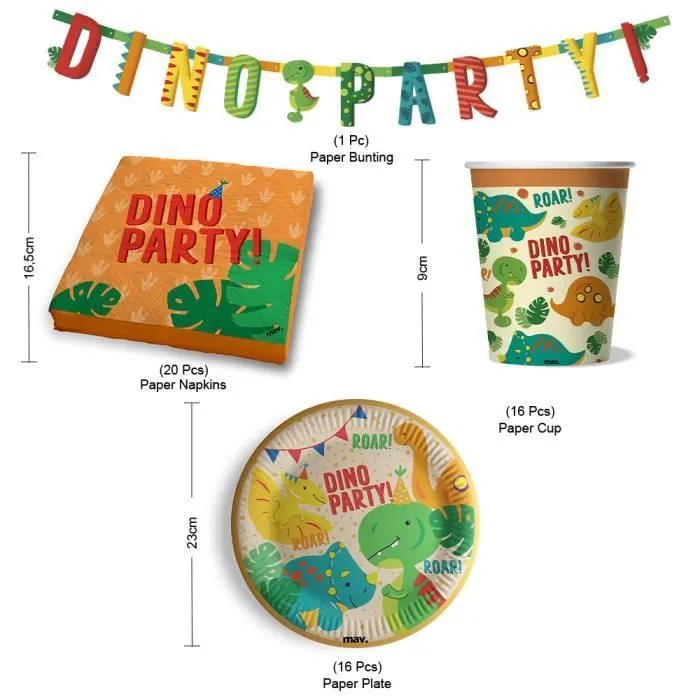 Kit anniversaire dinosaures - Maverick - 53 pièces - Écologique - Multicolore - Pour enfants-1