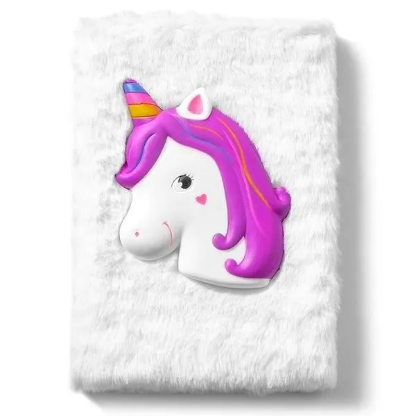 Agenda - Licorne - Personnalisable - Couverture en fourrure - Antistress - Multicolore-0