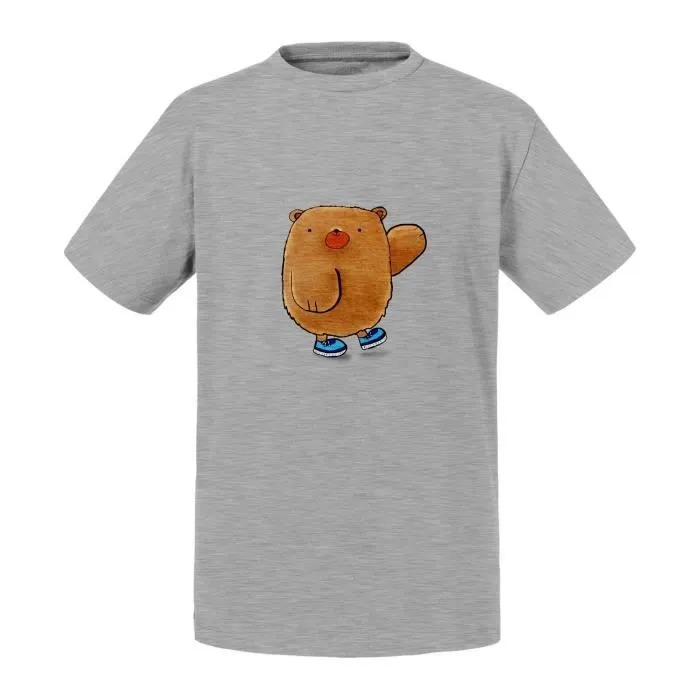 T-shirt Enfant Bleu Ourson Basket Peinture Enfant Dessin Mignon-0