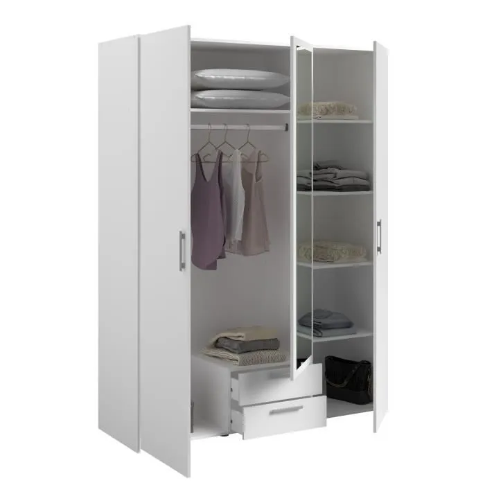 Armoire VARIA - Décor blanc - 3 portes + 2 tiroirs + miroir - L 150 x H 200 x 51 cm-3