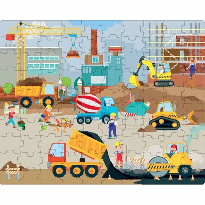 Puzzle géant - Sassi Junior - Les véhicules du chantier - 30 pièces - Livre inclus - Dès 3 ans-1