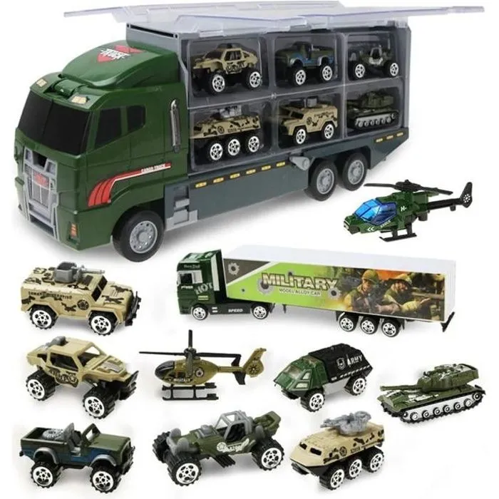 Militaire Camion Transporteur de Voitures pour Cadeau pour Garçons Enfant Mini Jouet Véhicule-0