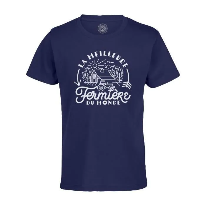 T-shirt Enfant Bleu La Meilleure Fermière du Monde Ferme Agriculture Paysan-0