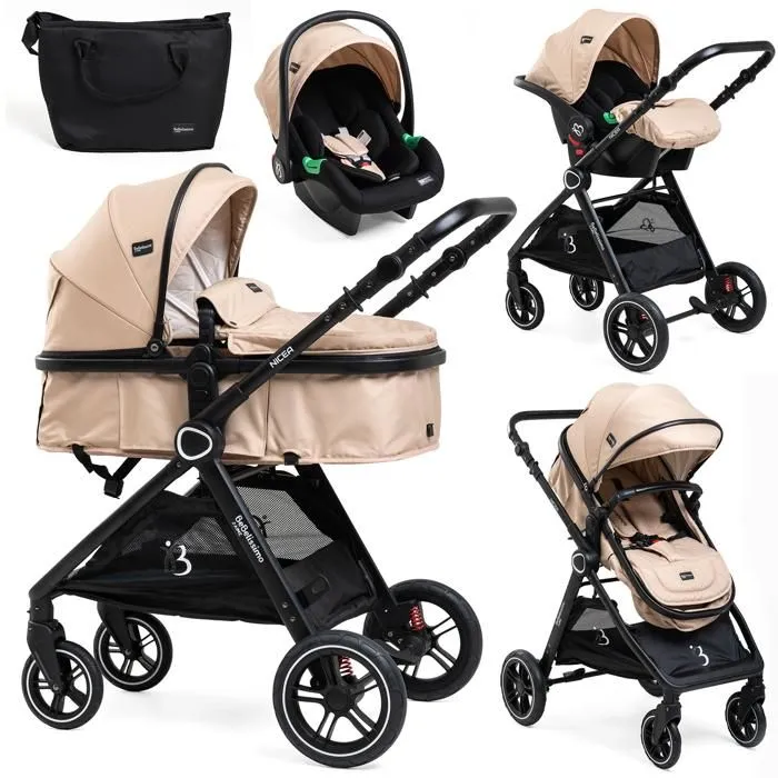 BEBELISSIMO - Poussette combinée trio 3 en 1 - siège auto 0m – landau  – dès la naissance – jusqu’à 22kg – Nicea - Beige-0