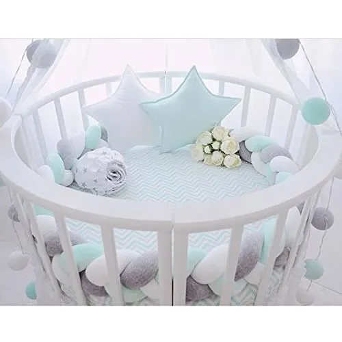 Tressée Tour De Lit Bébé Berceau Tissé À La Main Noué en Peluche Tressé en Peluche Coussin Bumper Lit Noué Oreiller 2M-1