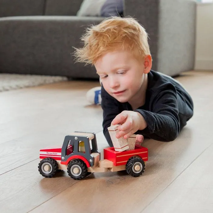 Tracteur en bois avec remorque transport de foin - Jouets par univers - Jeux d'imitation - À la ferme-3