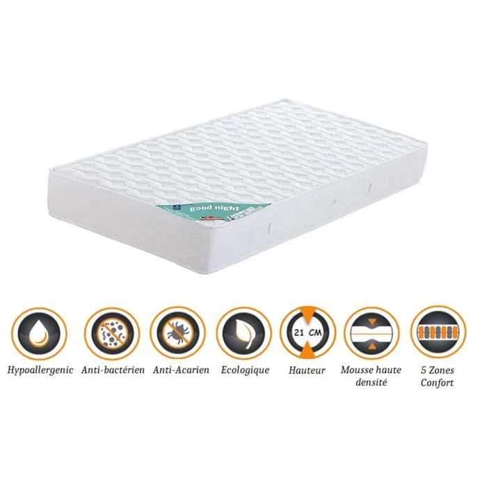 Matelas 120x190 x 21 cm - Très Ferme - Aertech+ 35 Kg-m3 HR Haute Densité - Hypoallergénique - 5 Zones de Confort-0